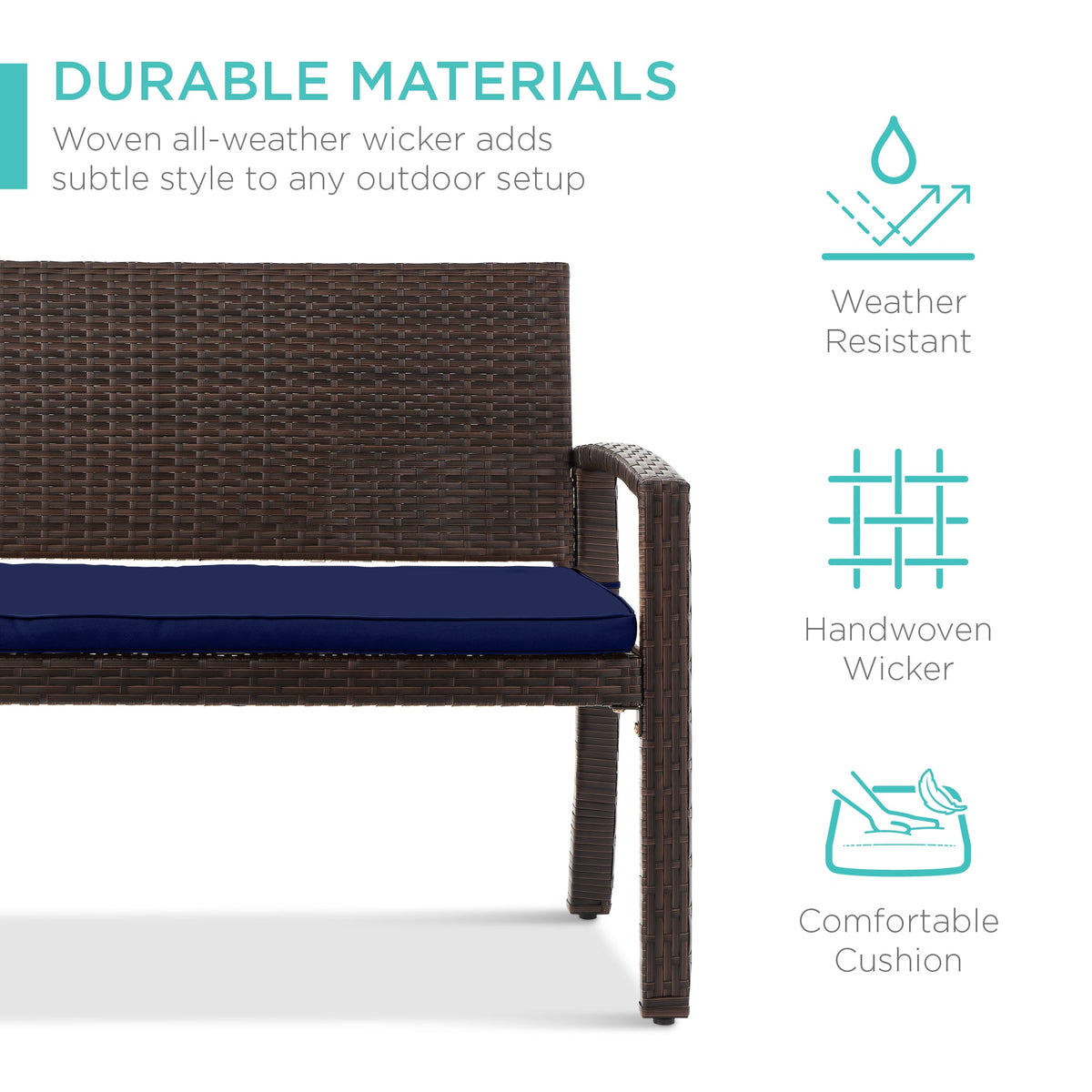 2-Person Wicker Porch Bench for Outdoor, Garden w/ 700lb Capacity - 47in