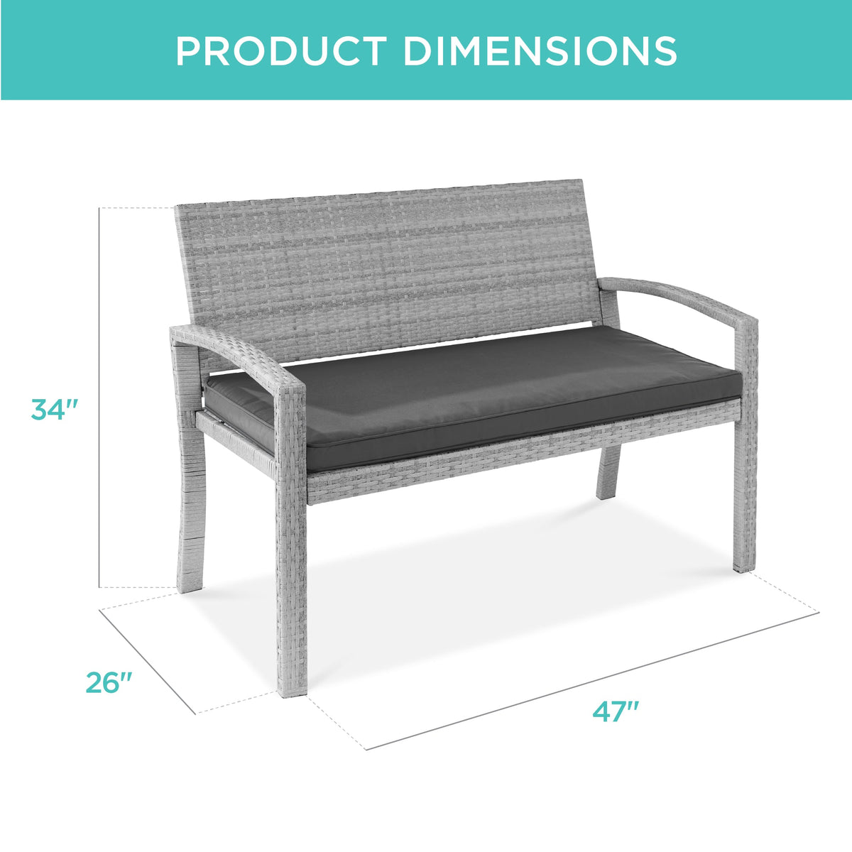 2-Person Wicker Porch Bench for Outdoor, Garden w/ 700lb Capacity - 47in