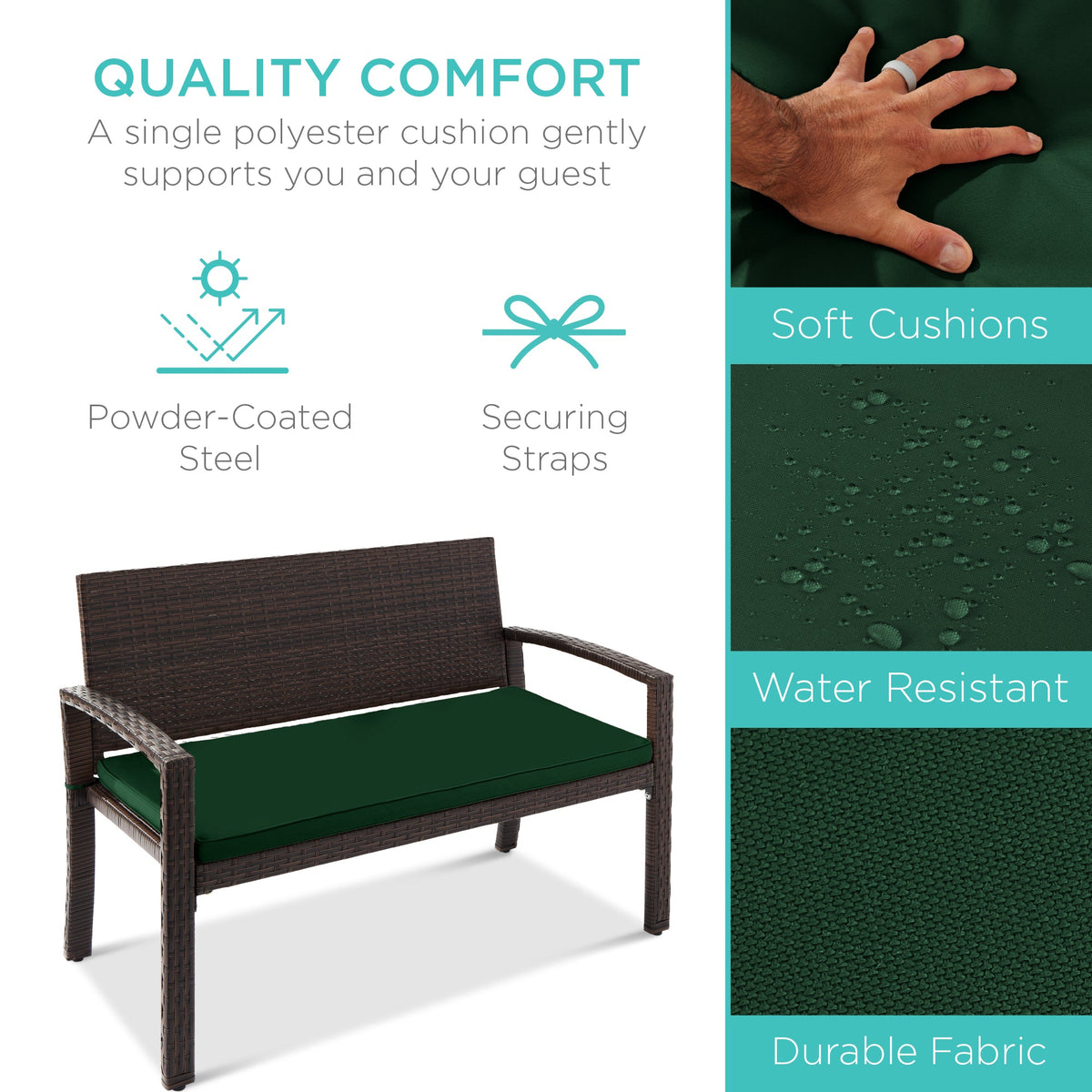 2-Person Wicker Porch Bench for Outdoor, Garden w/ 700lb Capacity - 47in