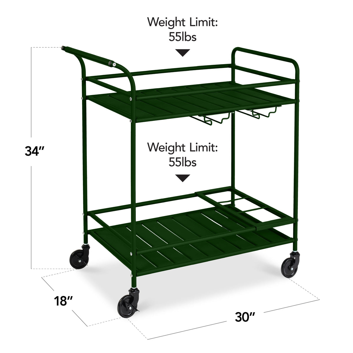 2-Tier Rolling Bar Cart Indoor/Outdoor w/ Shelves, Wine Rack, Locking Wheels