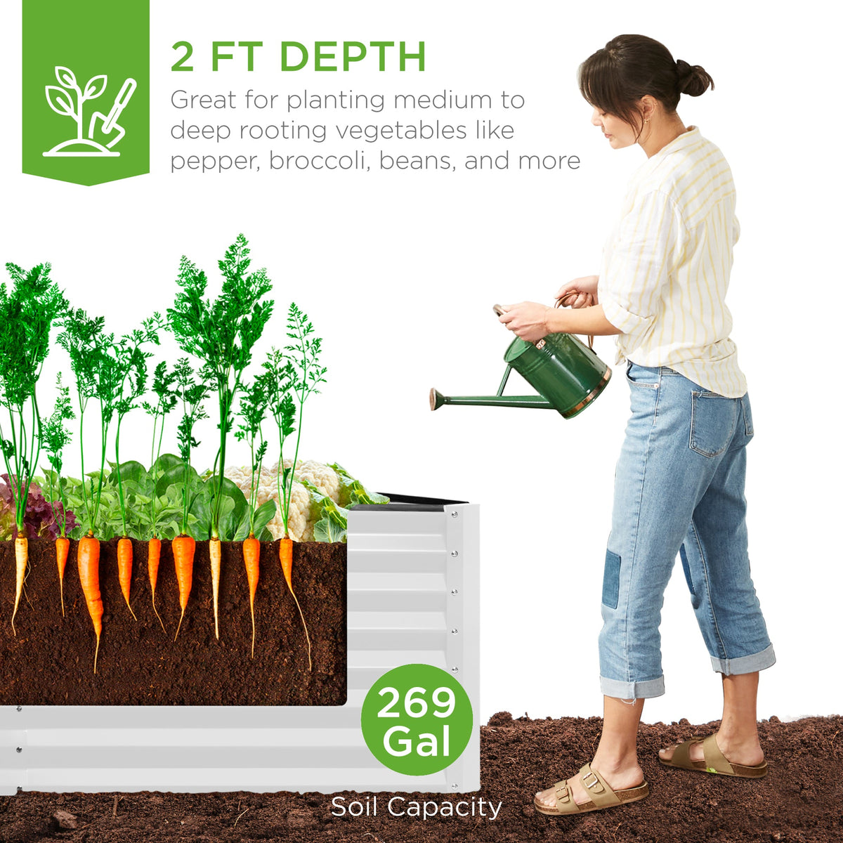Outdoor Metal Raised Garden Bed for Vegetables, Flowers, Herbs - 6x3x2ft
