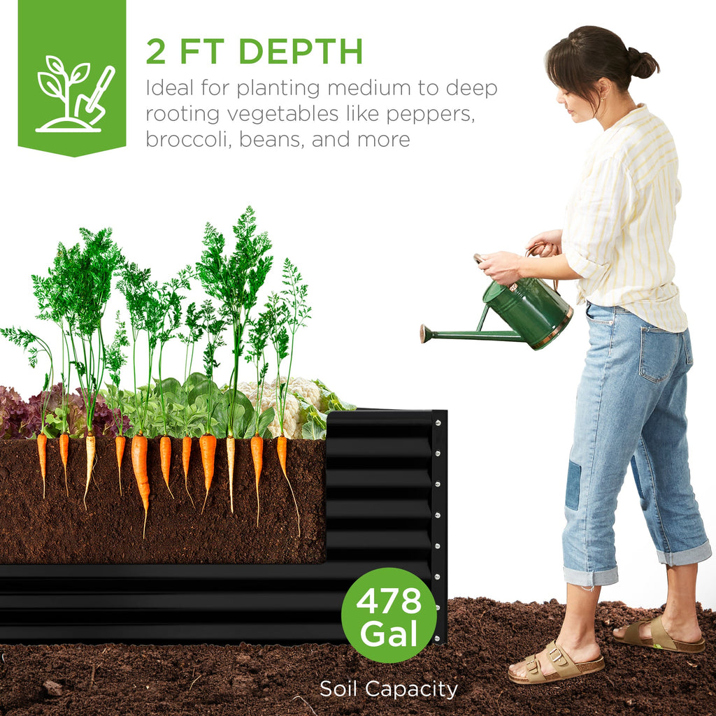Outdoor Metal Raised Garden Bed for Vegetables, Flowers, Herbs - 8x4x2ft