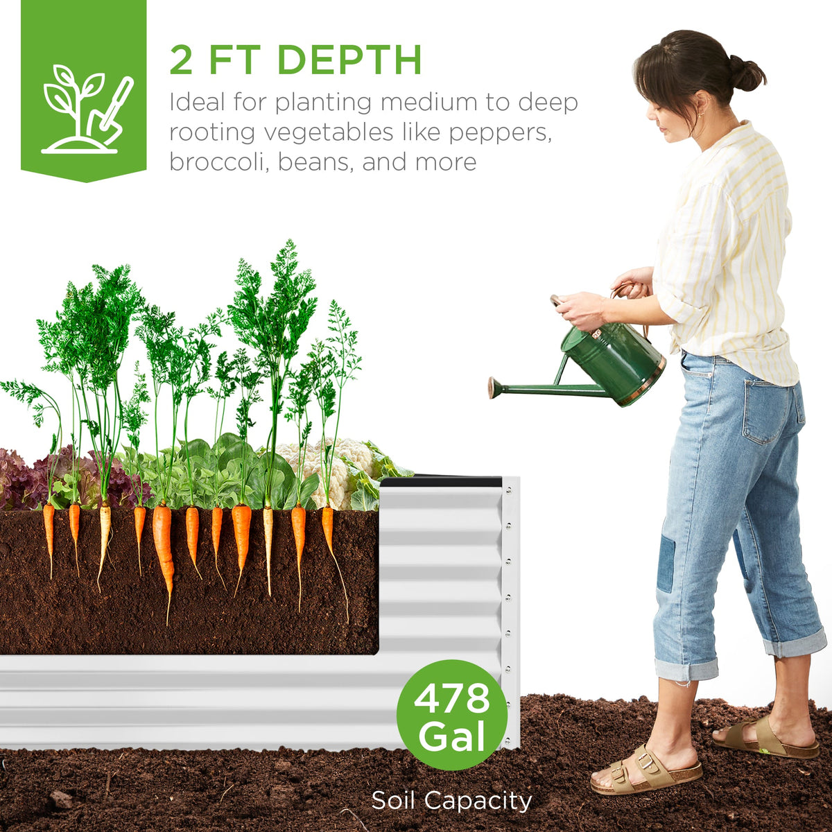 Outdoor Metal Raised Garden Bed for Vegetables, Flowers, Herbs - 8x4x2ft