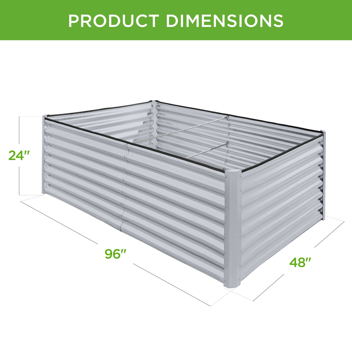 Outdoor Metal Raised Garden Bed for Vegetables, Flowers, Herbs - 8x4x2ft