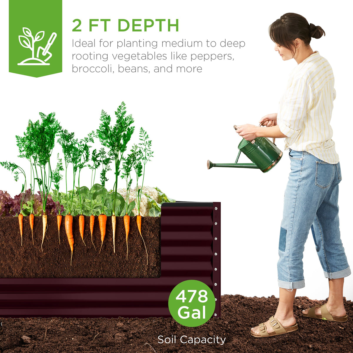 Outdoor Metal Raised Garden Bed for Vegetables, Flowers, Herbs - 8x4x2ft