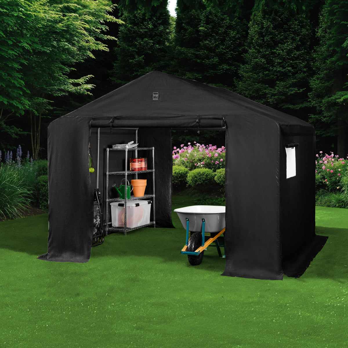 Outdoor Fabric Storage Shed w/ Metal Frame, Dual Zipper Doors - 10x8ft