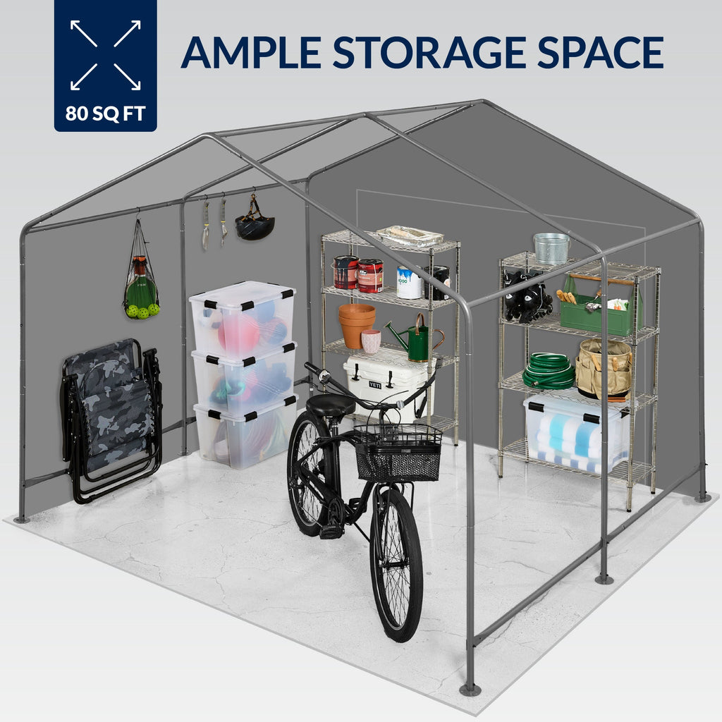 Outdoor Fabric Storage Shed w/ Metal Frame, Dual Zipper Doors - 10x8ft