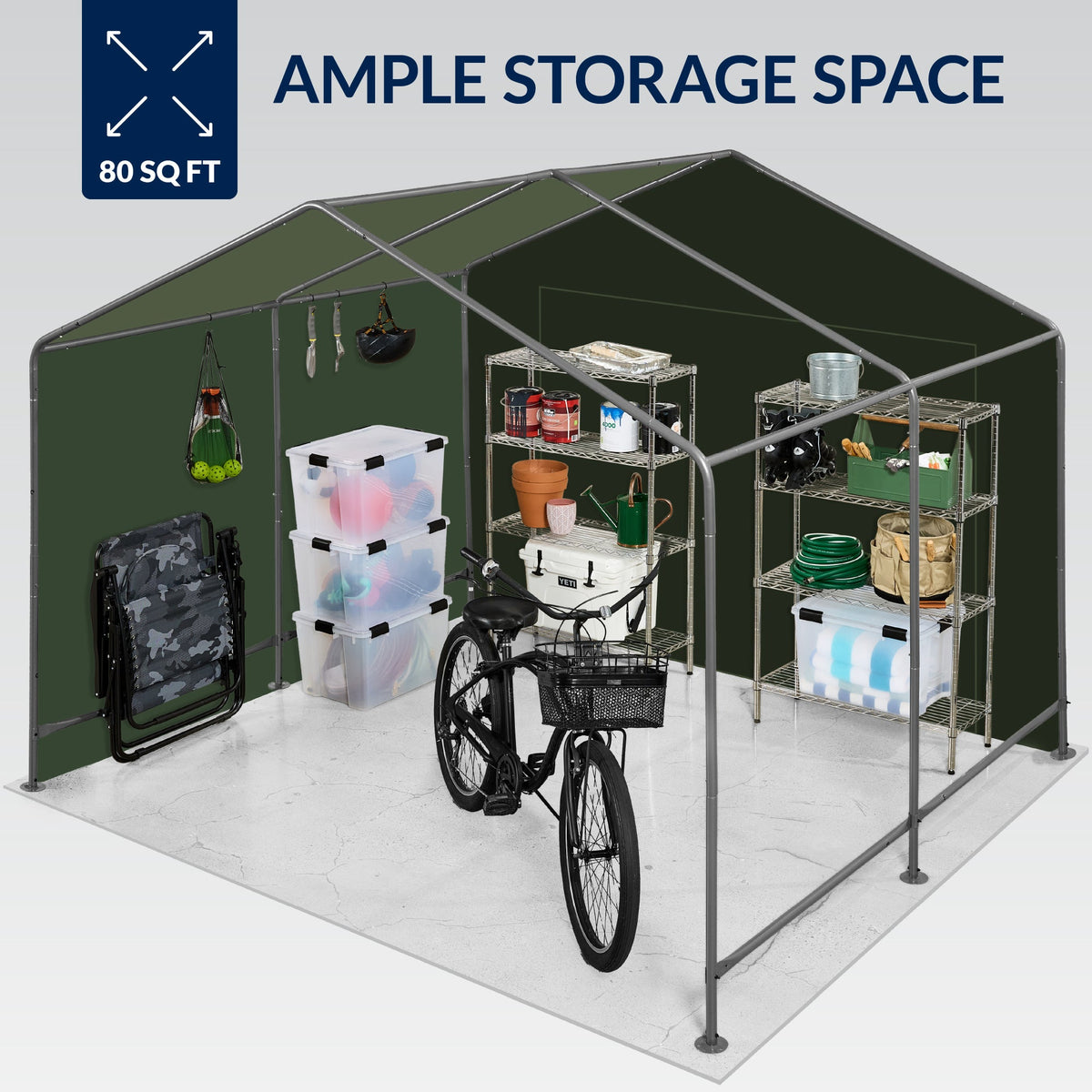 Outdoor Fabric Storage Shed w/ Metal Frame, Dual Zipper Doors - 10x8ft