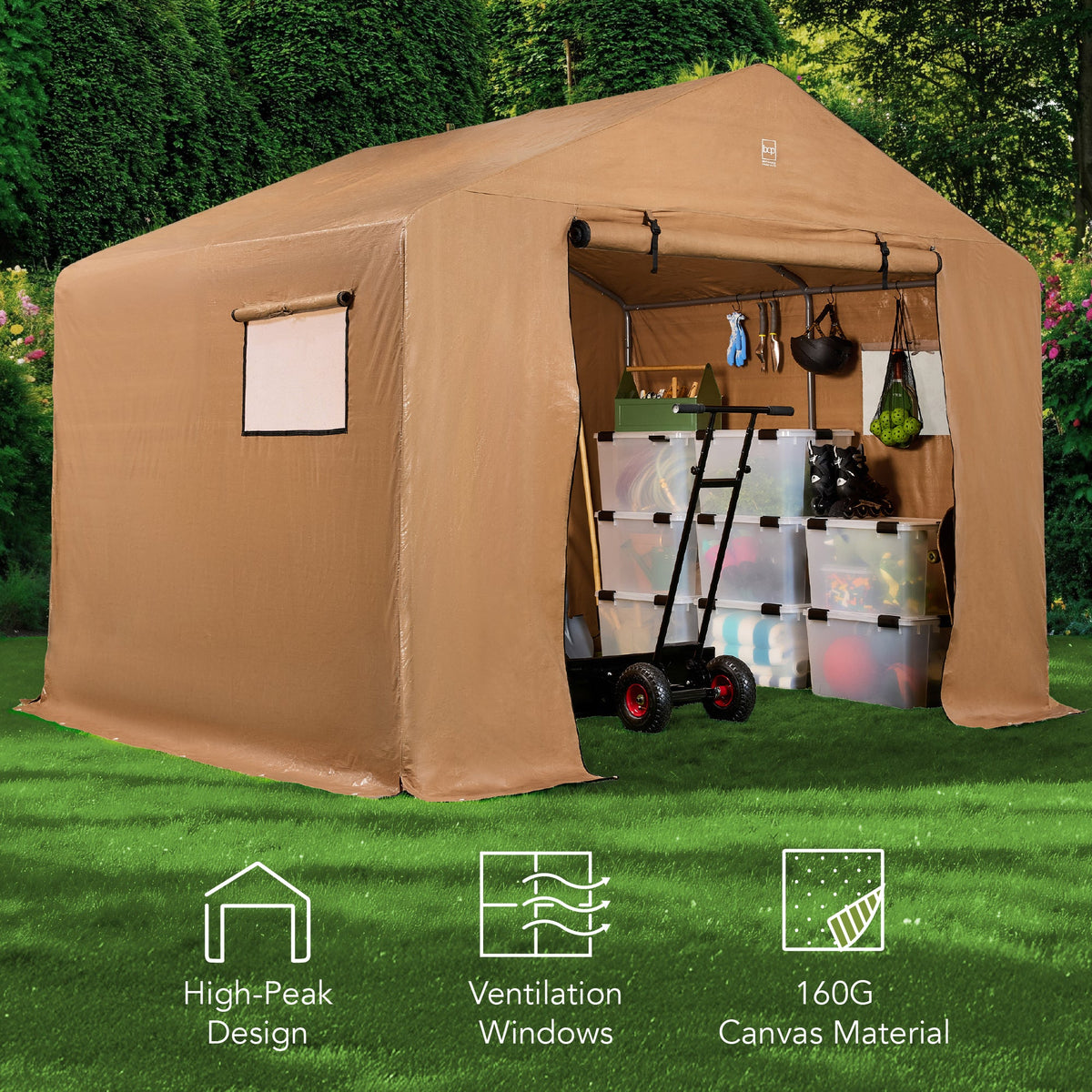 Outdoor Fabric Storage Shed w/ Metal Frame, Dual Zipper Doors - 10x8ft
