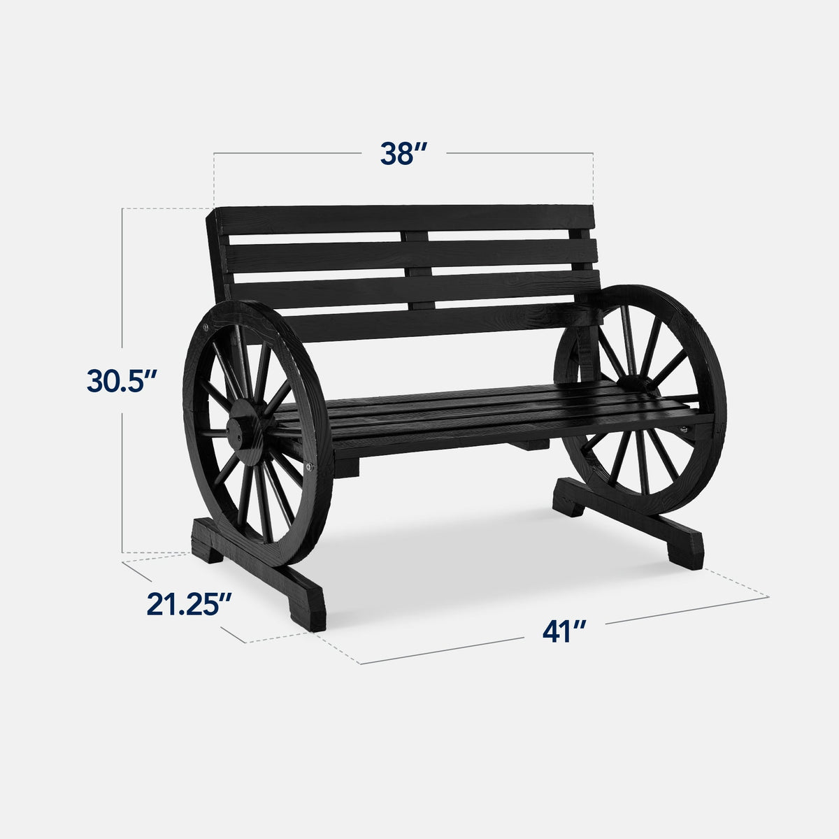 2-Person Rustic Wooden Wagon Wheel Bench w/ Slatted Seat and Backrest