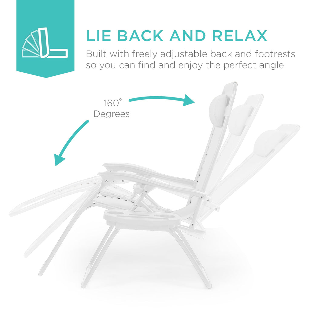 Set of 2 Adjustable Zero Gravity Patio Chair Recliners w/ Cup Holders