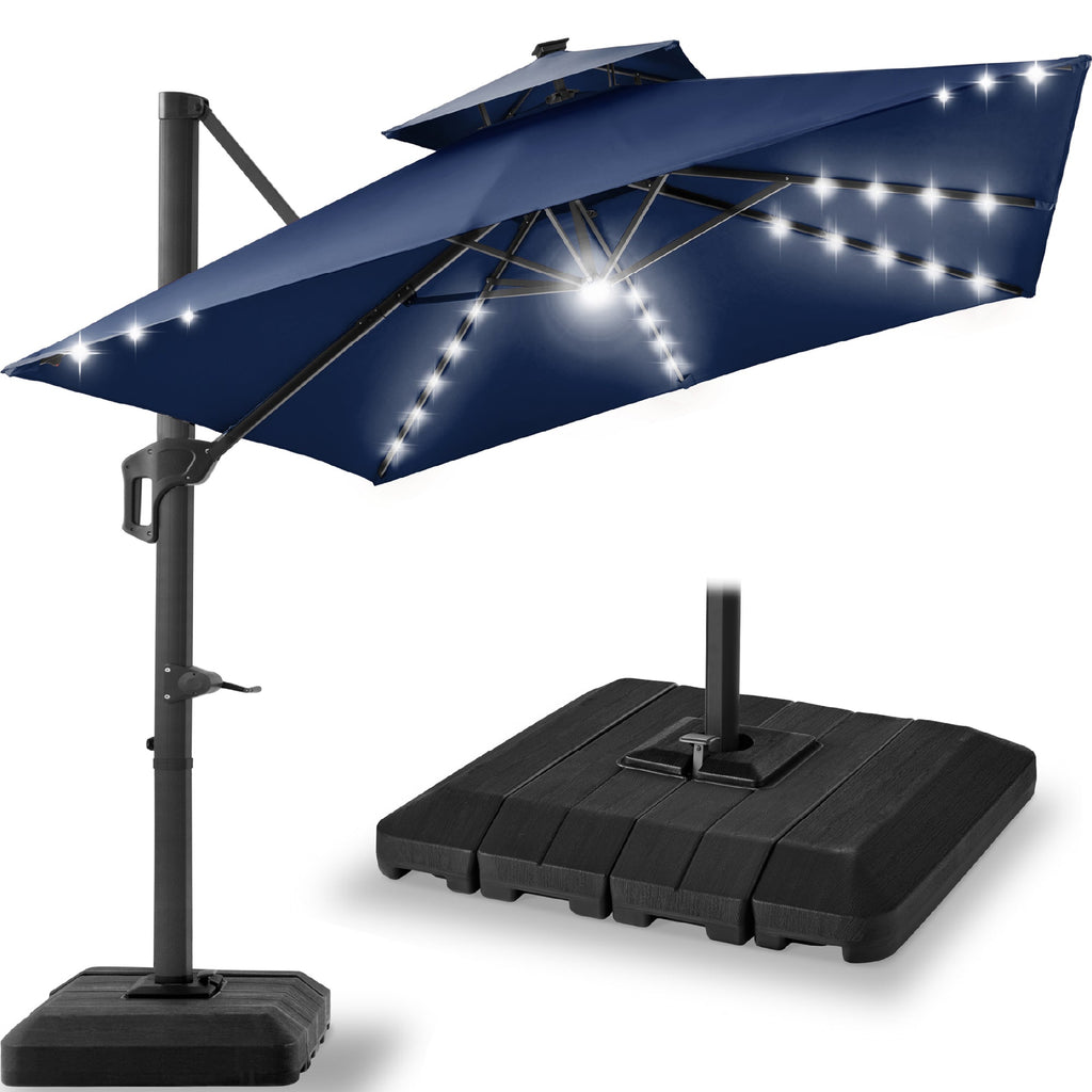 12x12ft 2-Tier Outdoor Solar LED Cantilever Patio Umbrella