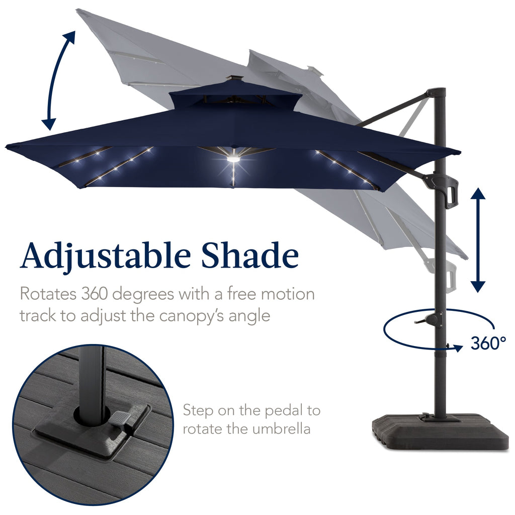 12x12ft 2-Tier Outdoor Solar LED Cantilever Patio Umbrella