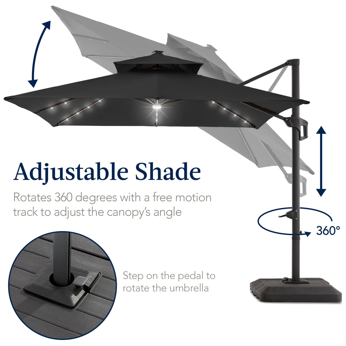 12x12ft 2-Tier Outdoor Solar LED Cantilever Patio Umbrella
