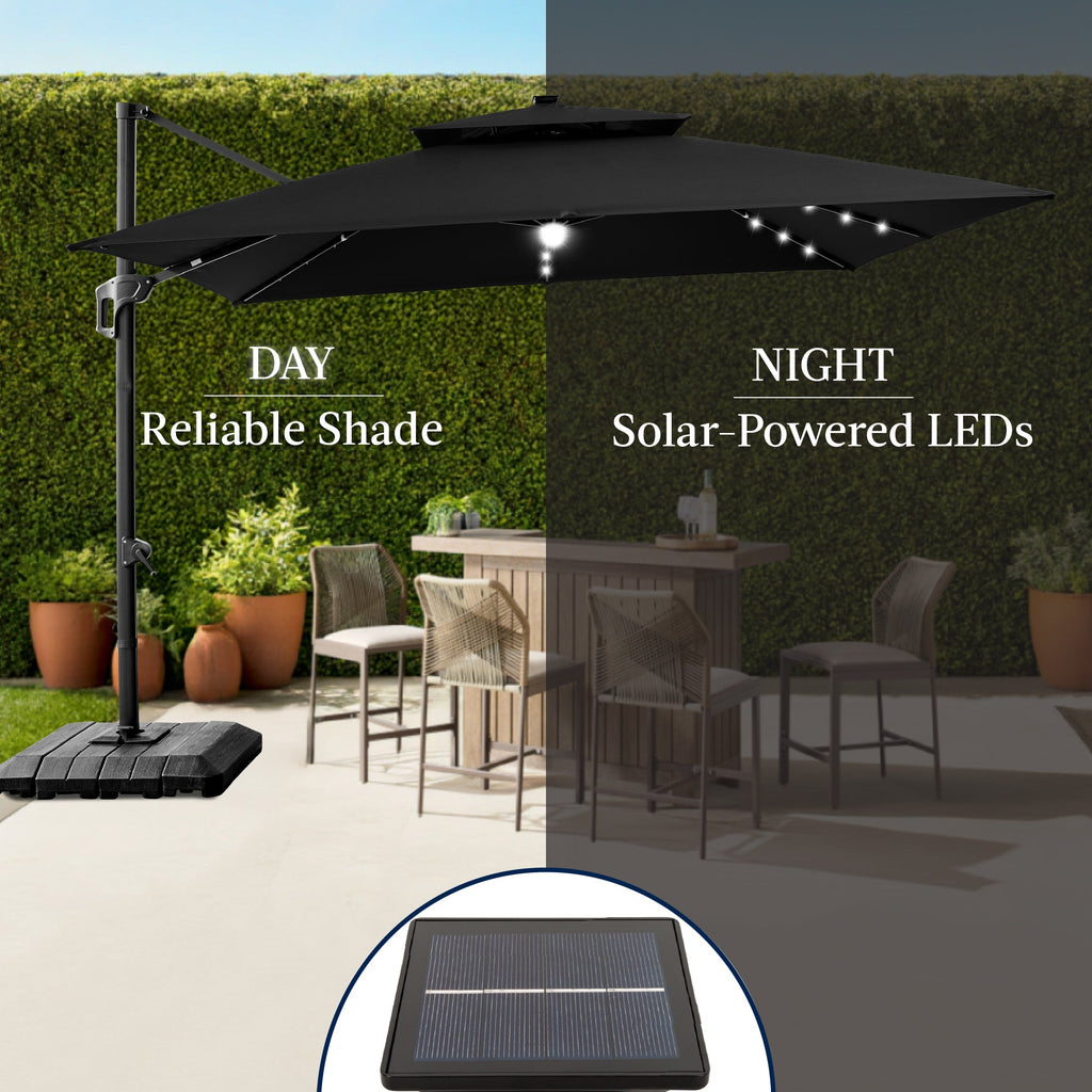 12x12ft 2-Tier Outdoor Solar LED Cantilever Patio Umbrella