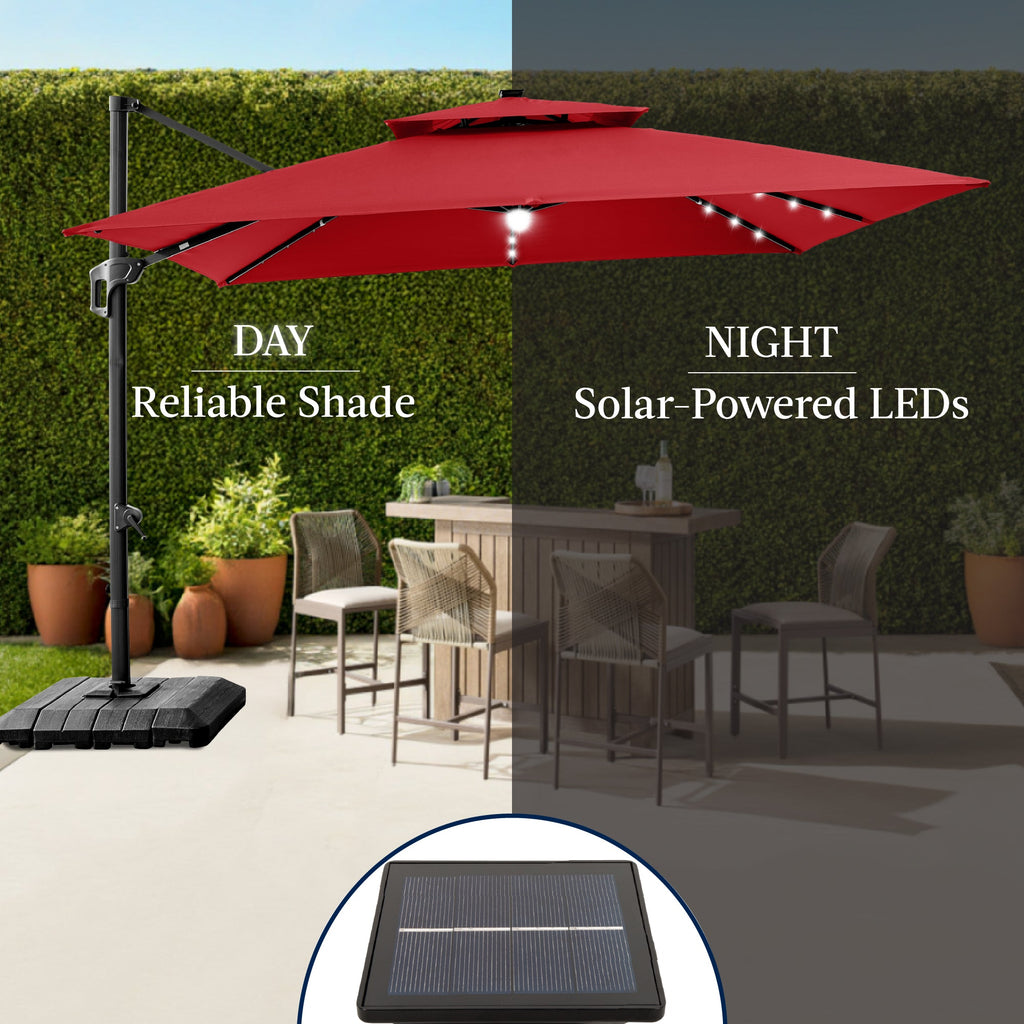 12x12ft 2-Tier Outdoor Solar LED Cantilever Patio Umbrella