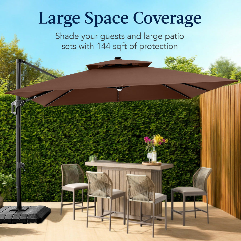 12x12ft 2-Tier Outdoor Solar LED Cantilever Patio Umbrella