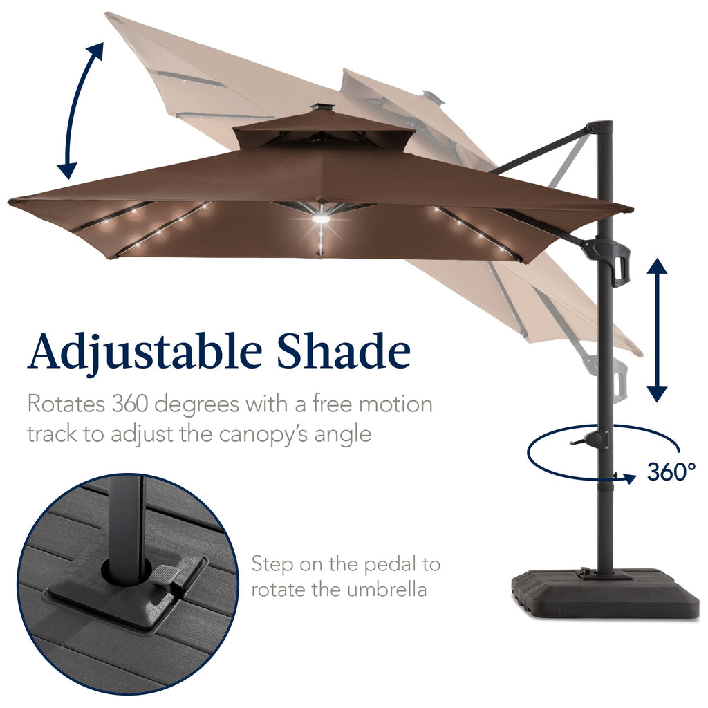 12x12ft 2-Tier Outdoor Solar LED Cantilever Patio Umbrella