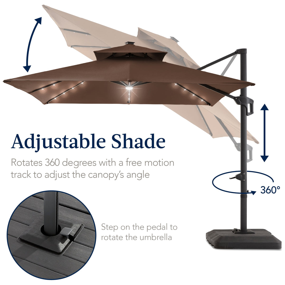 12x12ft 2-Tier Outdoor Solar LED Cantilever Patio Umbrella