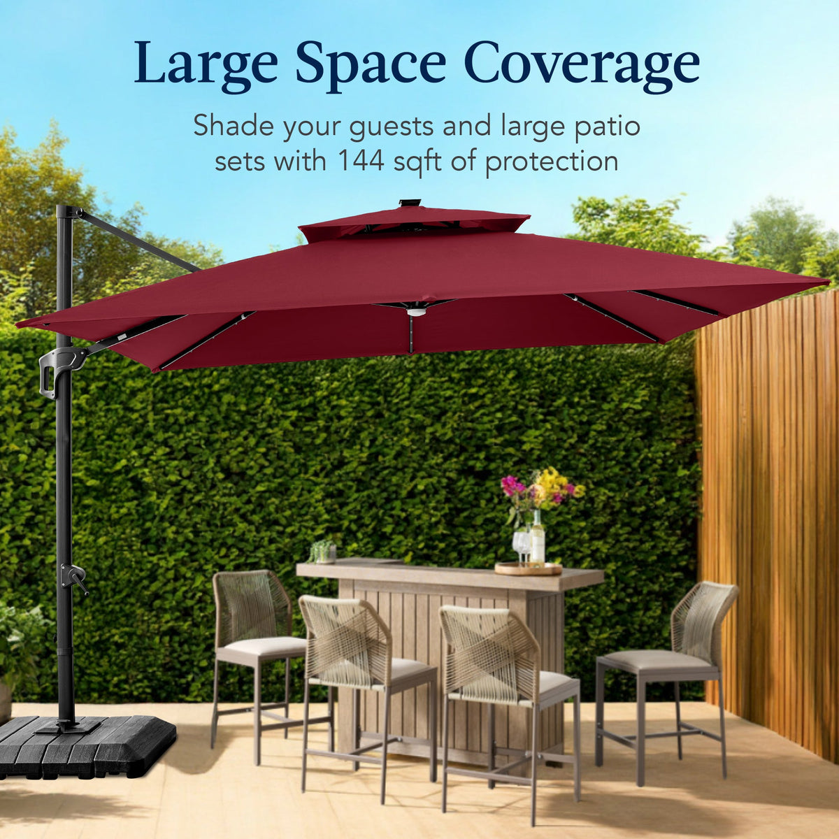 12x12ft 2-Tier Outdoor Solar LED Cantilever Patio Umbrella