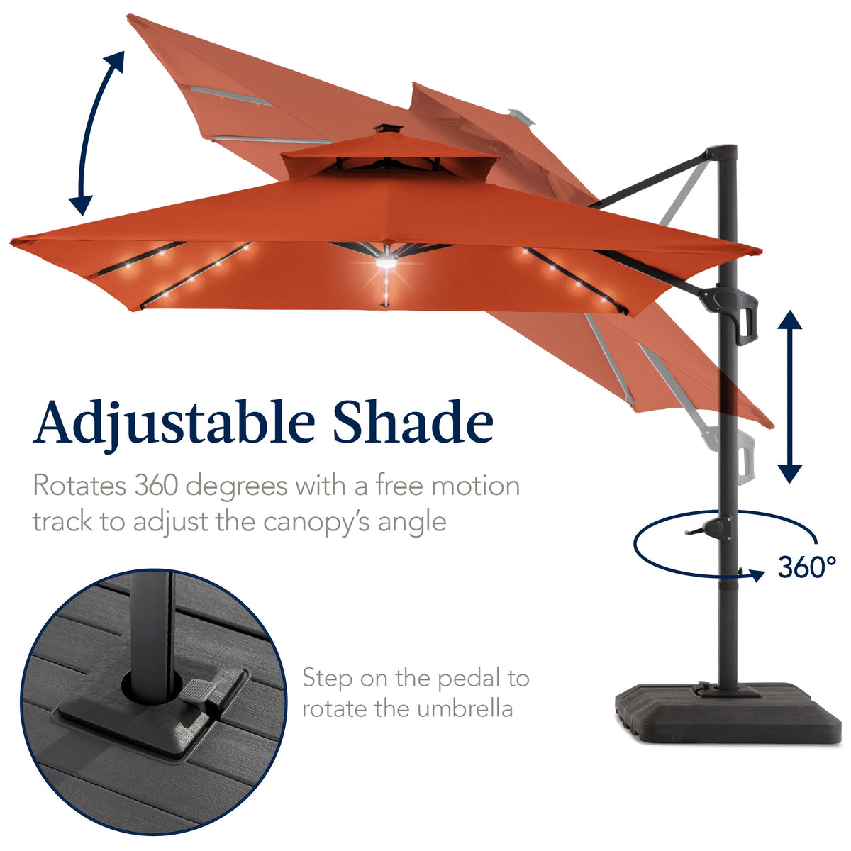 12x12ft 2-Tier Outdoor Solar LED Cantilever Patio Umbrella