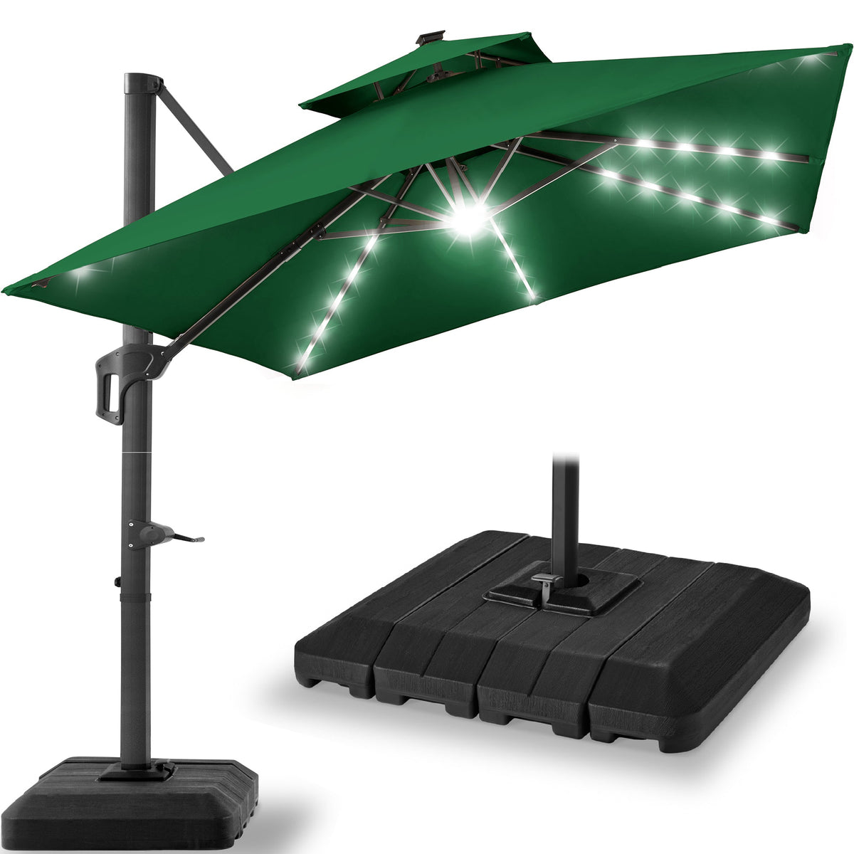 12x12ft 2-Tier Outdoor Solar LED Cantilever Patio Umbrella