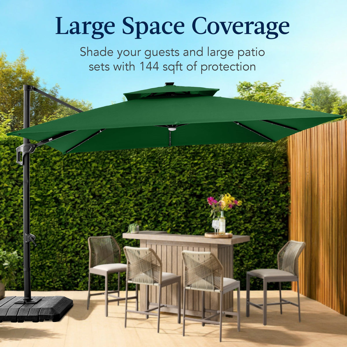 12x12ft 2-Tier Outdoor Solar LED Cantilever Patio Umbrella