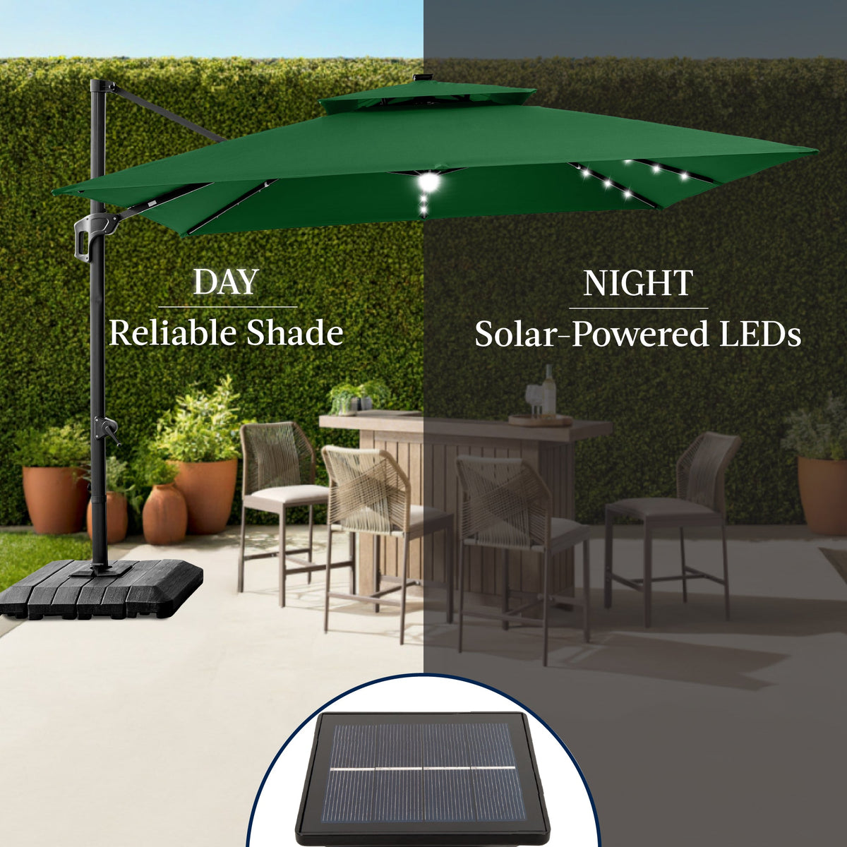 12x12ft 2-Tier Outdoor Solar LED Cantilever Patio Umbrella