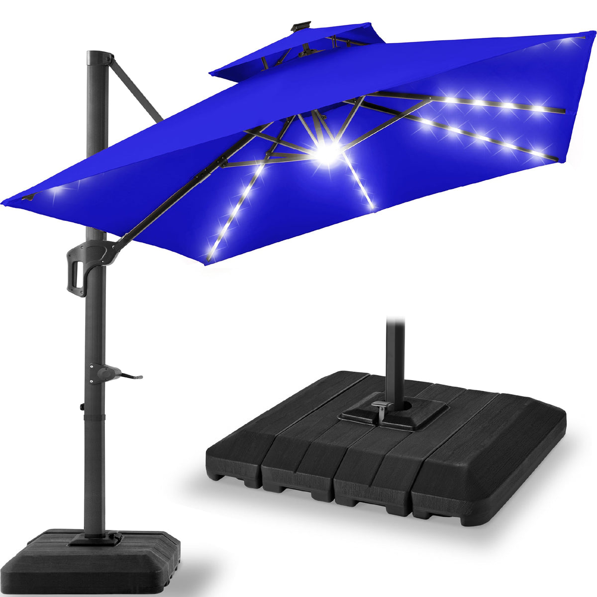 12x12ft 2-Tier Outdoor Solar LED Cantilever Patio Umbrella