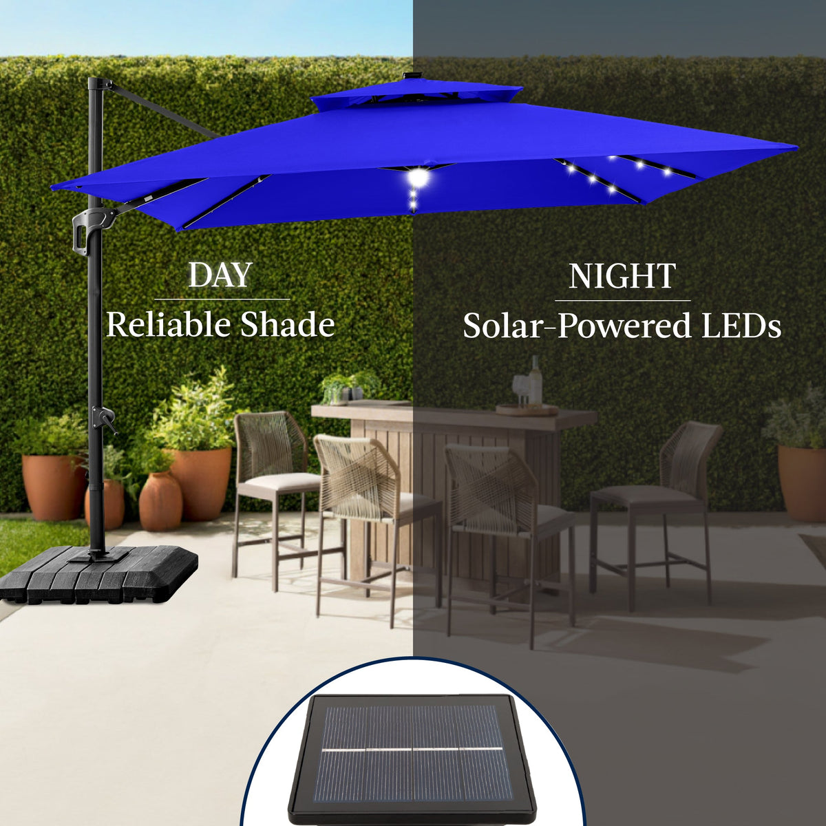 12x12ft 2-Tier Outdoor Solar LED Cantilever Patio Umbrella