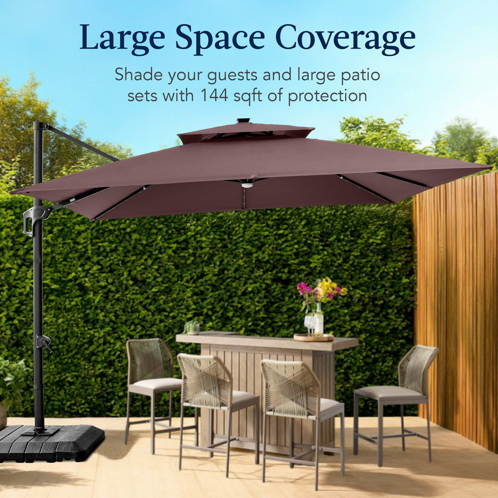 12x12ft 2-Tier Outdoor Solar LED Cantilever Patio Umbrella