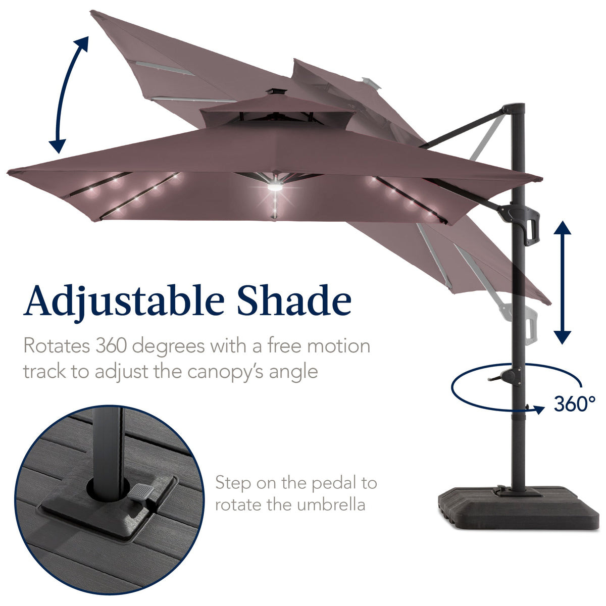 12x12ft 2-Tier Outdoor Solar LED Cantilever Patio Umbrella