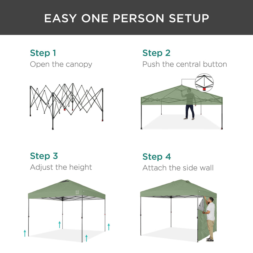 One-Person Setup Instant Pop Up Canopy w/ Side Wall, Carrying Case - 10x10ft