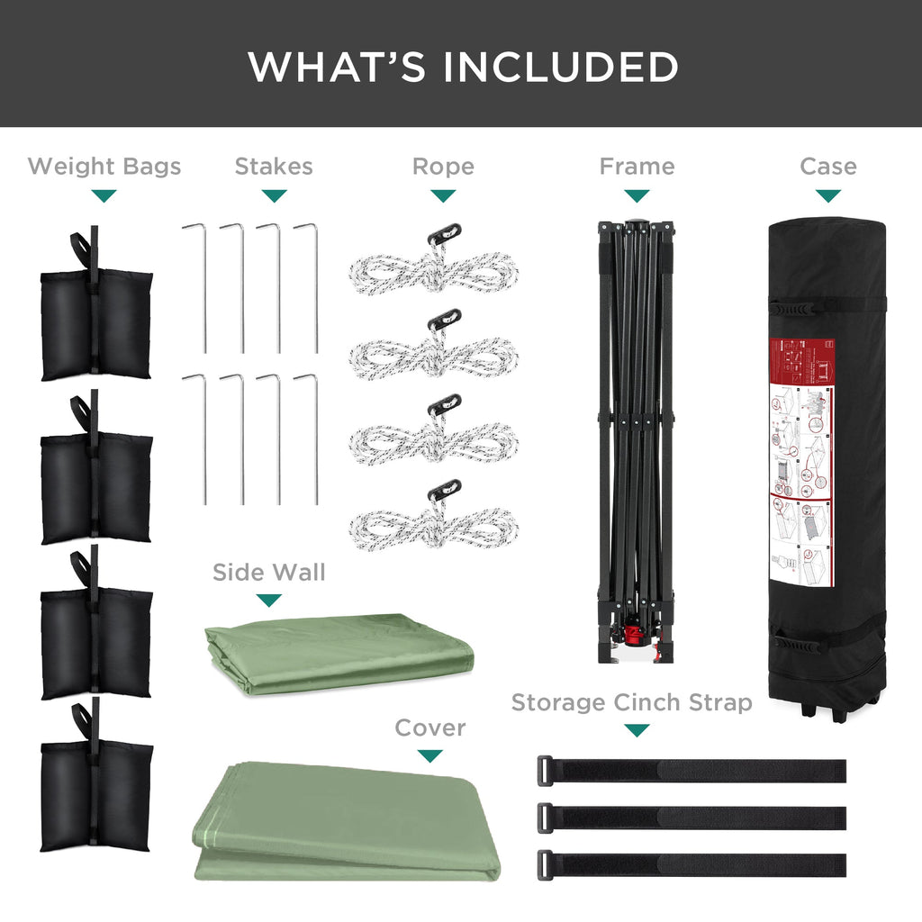 One-Person Setup Instant Pop Up Canopy w/ Side Wall, Carrying Case - 10x10ft