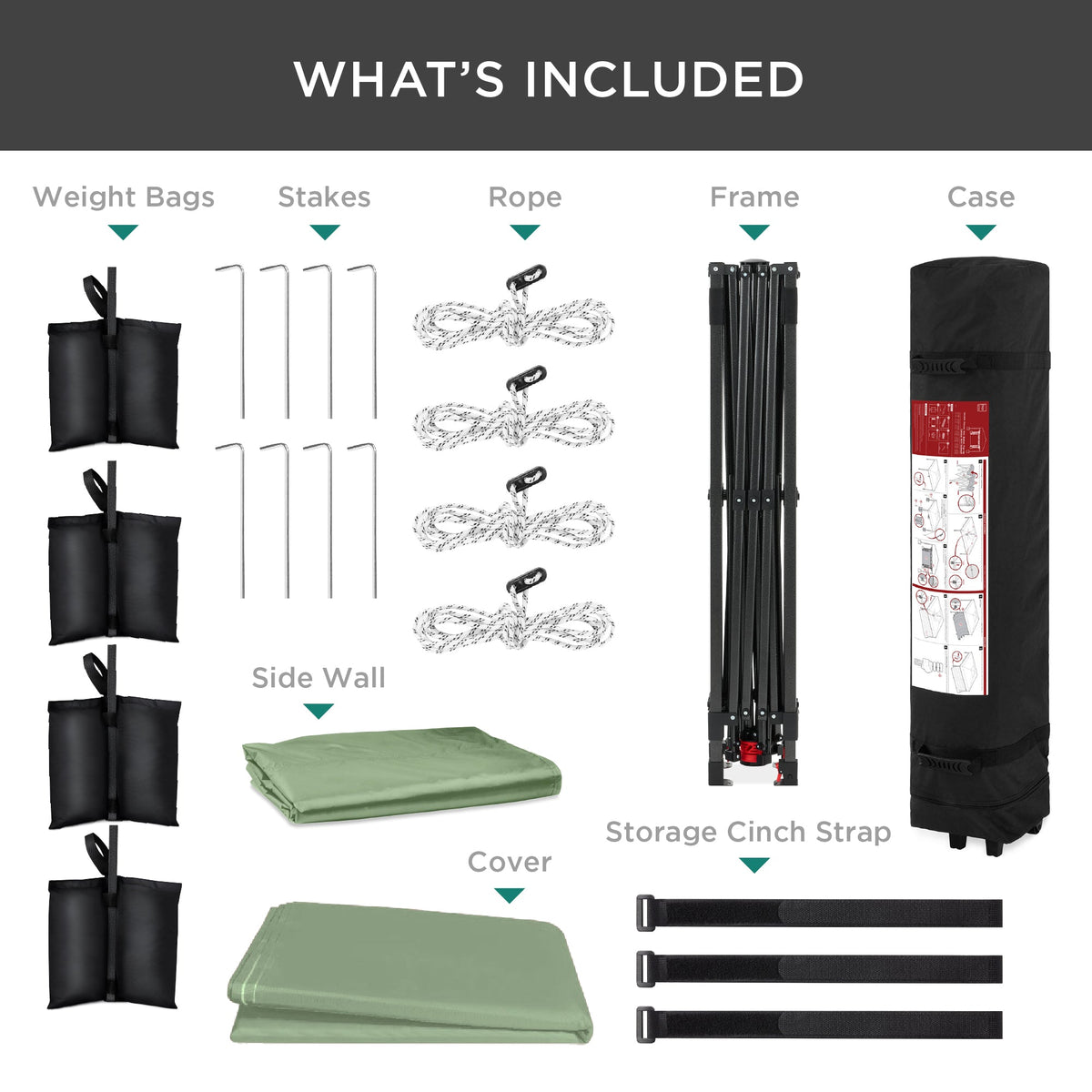 One-Person Setup Instant Pop Up Canopy w/ Side Wall, Carrying Case - 10x10ft
