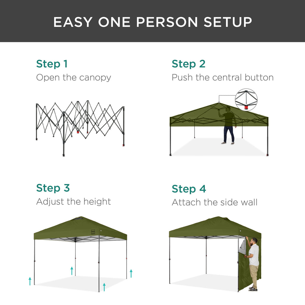 One-Person Setup Instant Pop Up Canopy w/ Side Wall, Carrying Case - 10x10ft