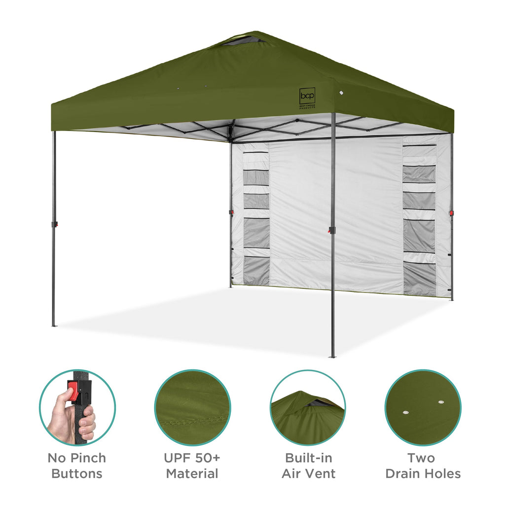 One-Person Setup Instant Pop Up Canopy w/ Side Wall, Carrying Case - 10x10ft
