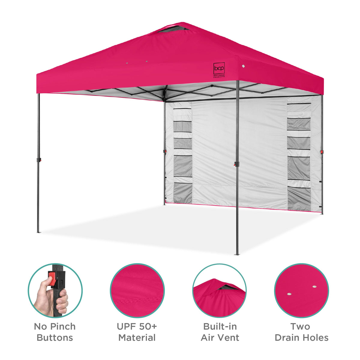 One-Person Setup Instant Pop Up Canopy w/ Side Wall, Carrying Case - 10x10ft