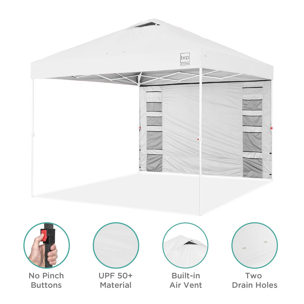 One-Person Setup Instant Pop Up Canopy w/ Side Wall, Carrying Case - 10x10ft