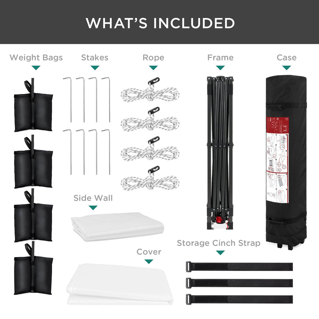 One-Person Setup Instant Pop Up Canopy w/ Side Wall, Carrying Case - 10x10ft