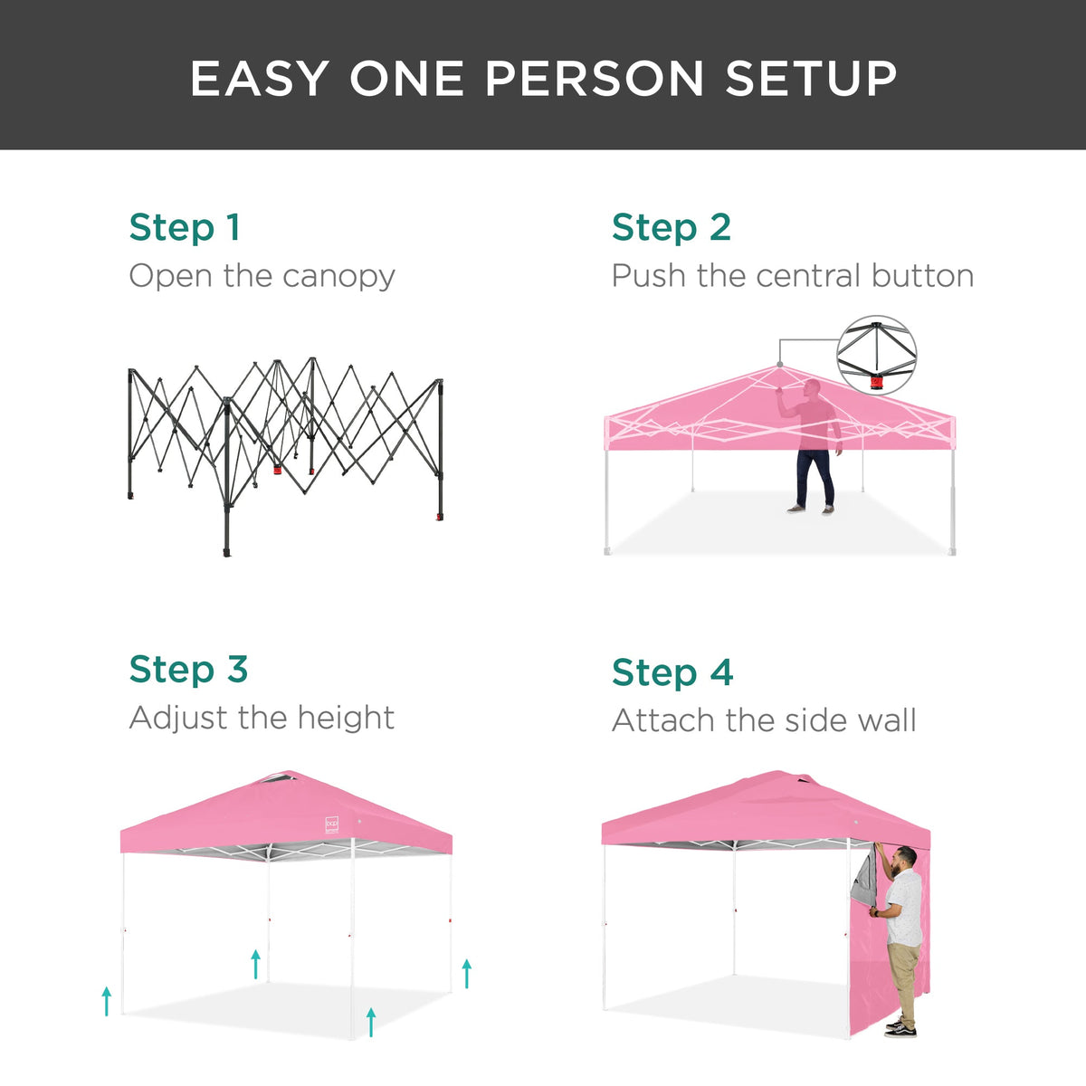One-Person Setup Instant Pop Up Canopy w/ Side Wall, Carrying Case - 10x10ft