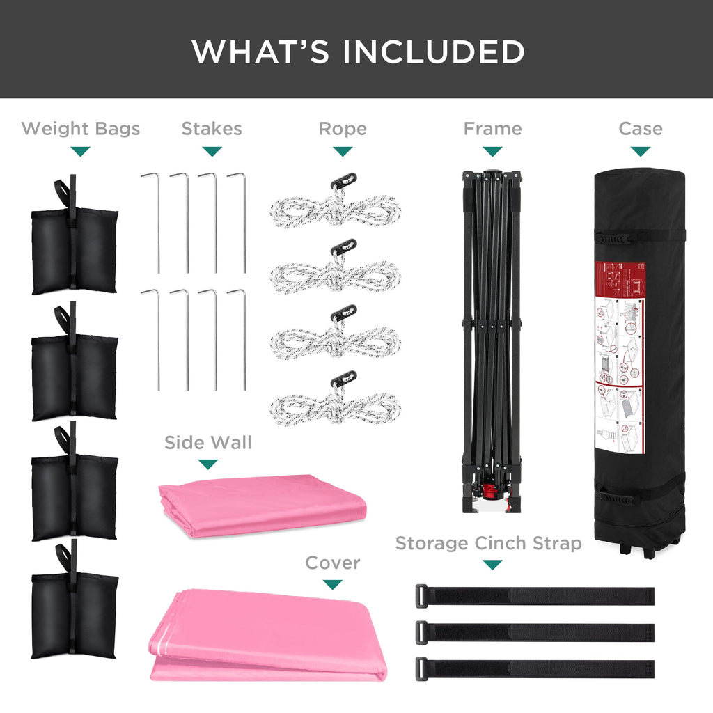One-Person Setup Instant Pop Up Canopy w/ Side Wall, Carrying Case - 10x10ft
