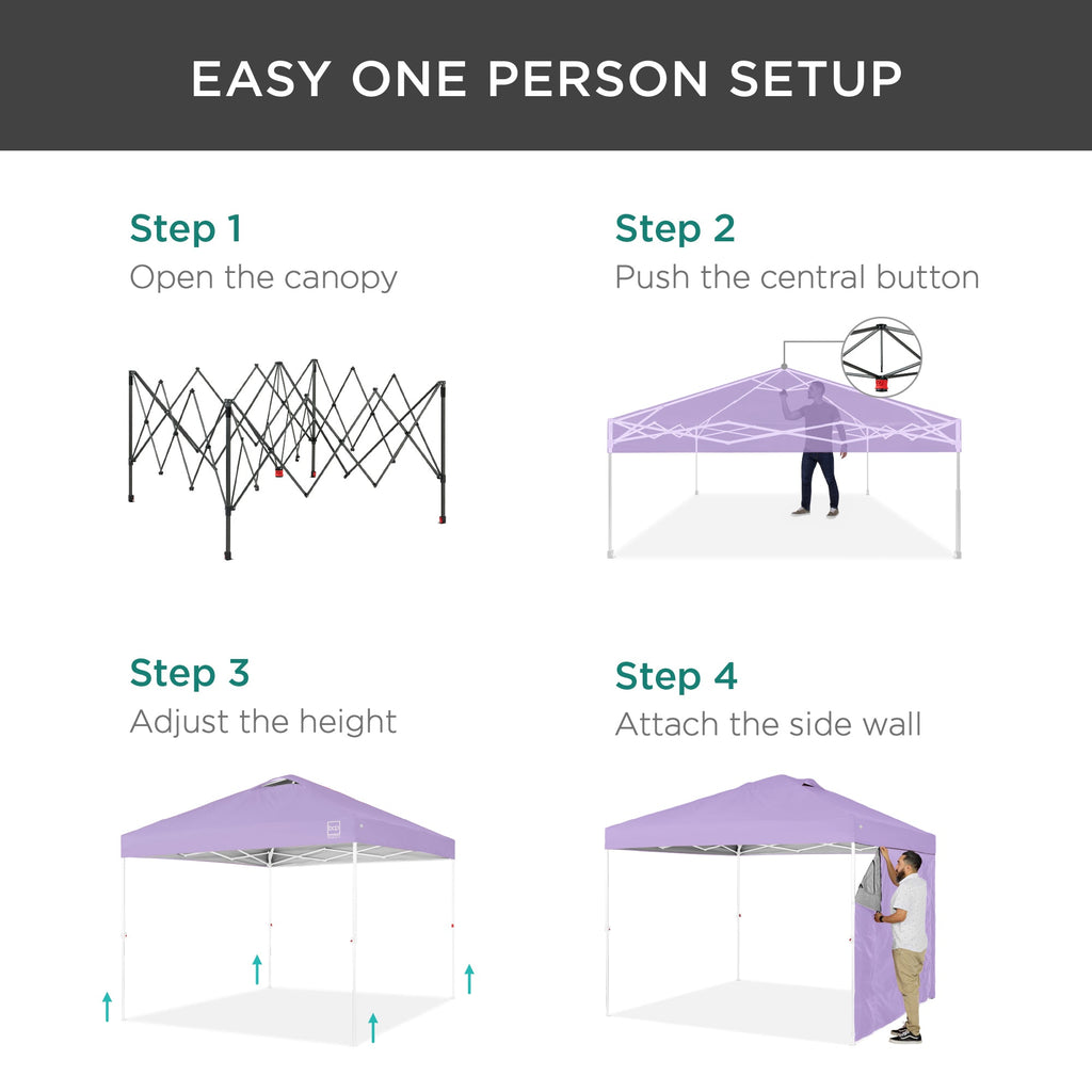One-Person Setup Instant Pop Up Canopy w/ Side Wall, Carrying Case - 10x10ft