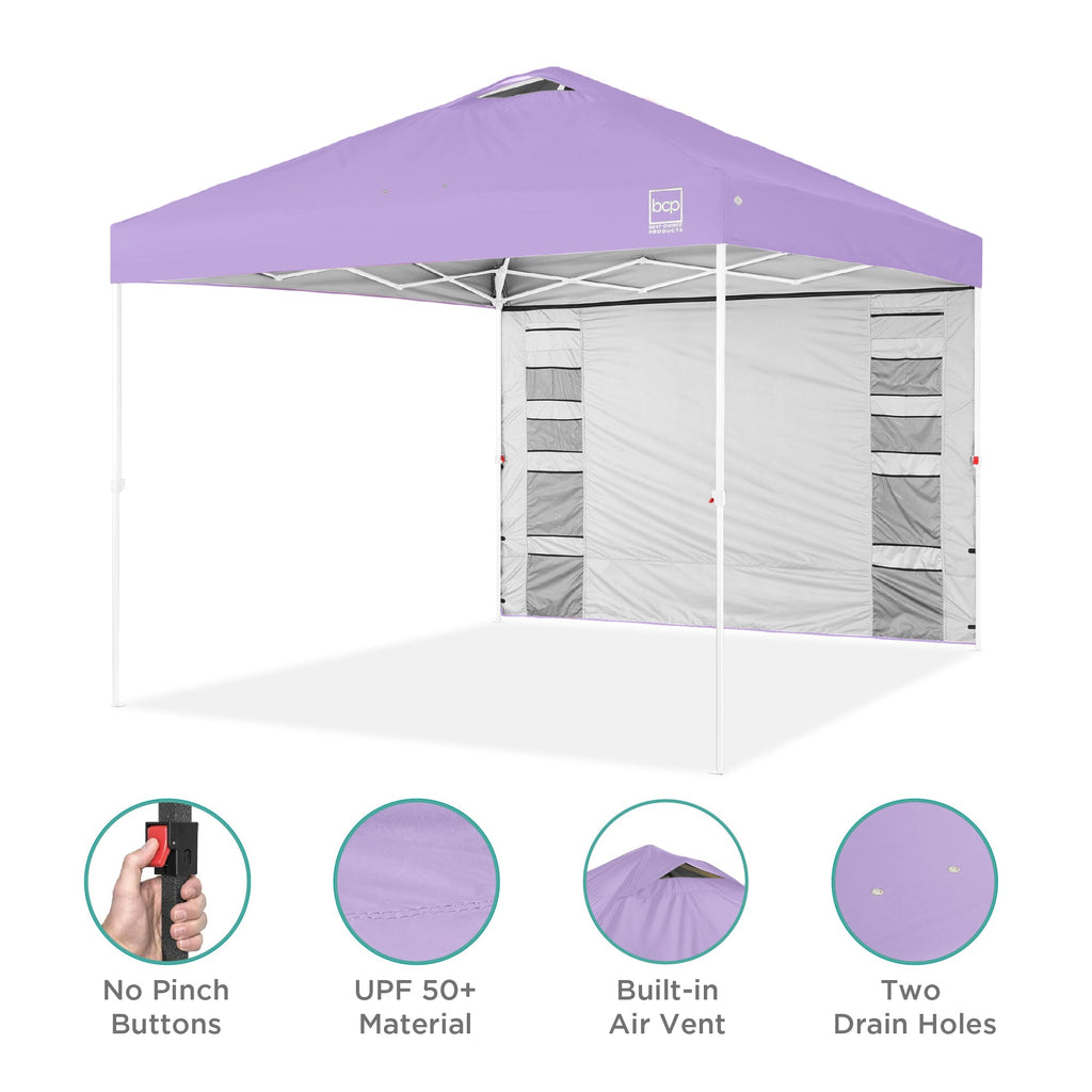 One-Person Setup Instant Pop Up Canopy w/ Side Wall, Carrying Case - 10x10ft