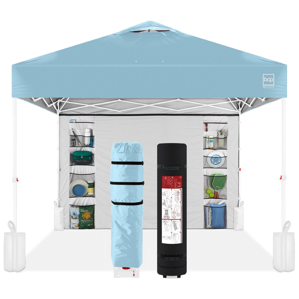 One-Person Setup Instant Pop Up Canopy w/ Side Wall, Carrying Case - 10x10ft