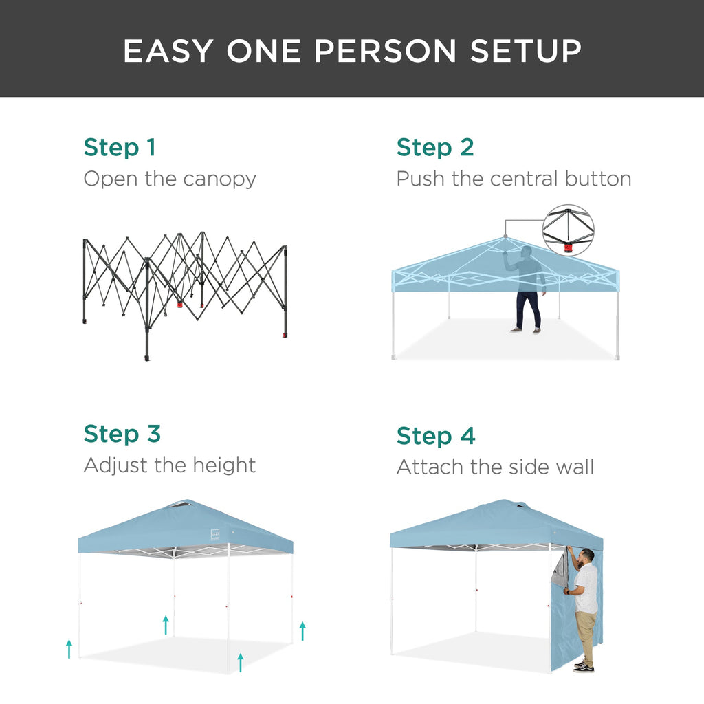 One-Person Setup Instant Pop Up Canopy w/ Side Wall, Carrying Case - 10x10ft