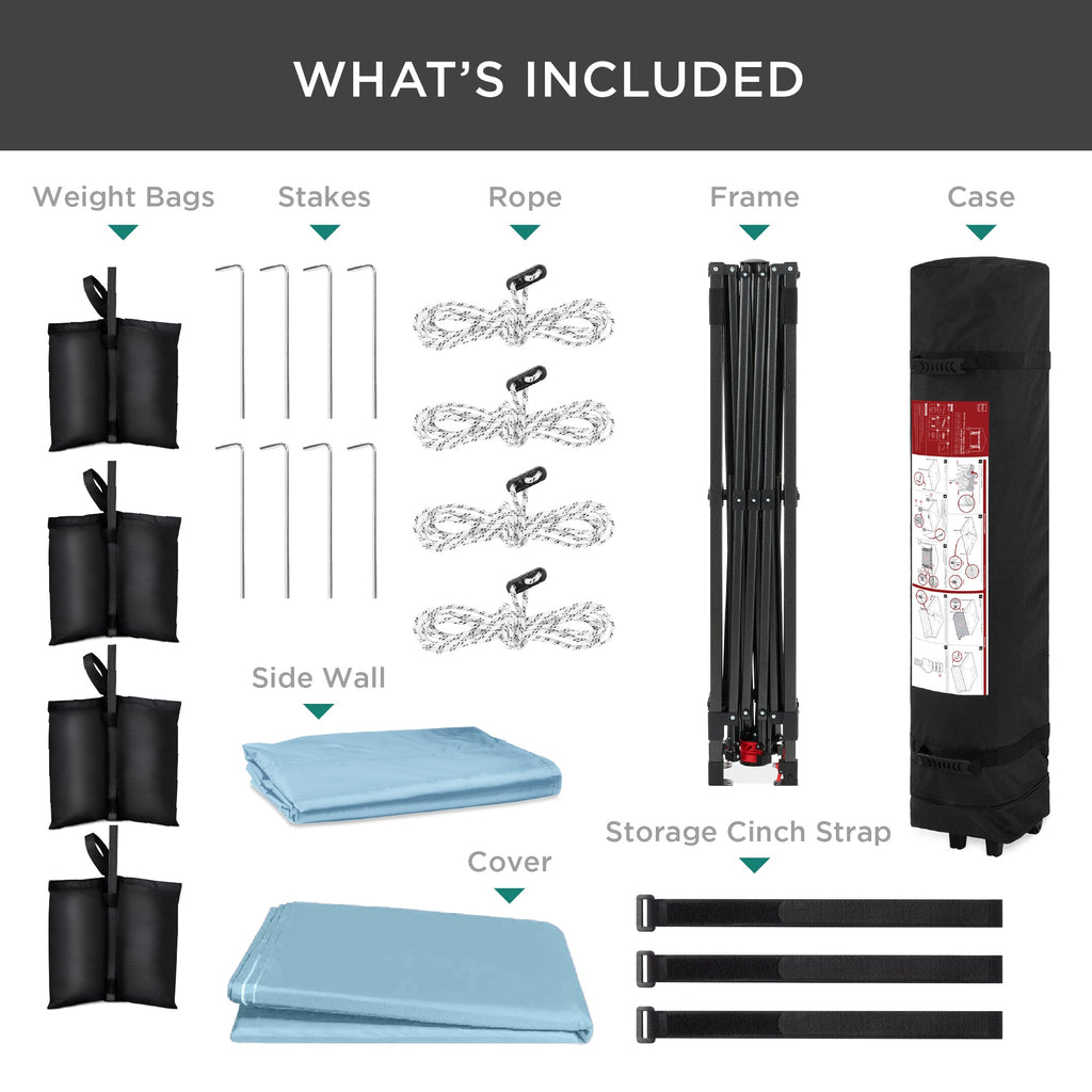 One-Person Setup Instant Pop Up Canopy w/ Side Wall, Carrying Case - 10x10ft