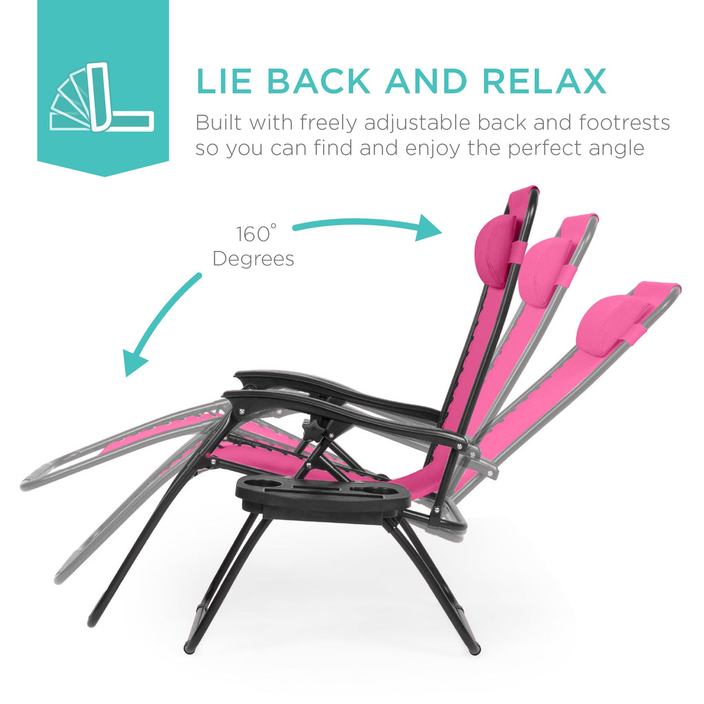 Set of 2 Adjustable Zero Gravity Patio Chair Recliners w/ Cup Holders