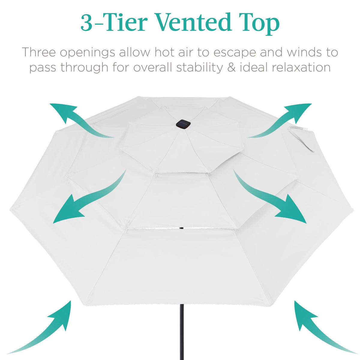 3-Tier Solar Patio Umbrella w/ LED Lights, Tilt Adjustment, Crank - 10ft