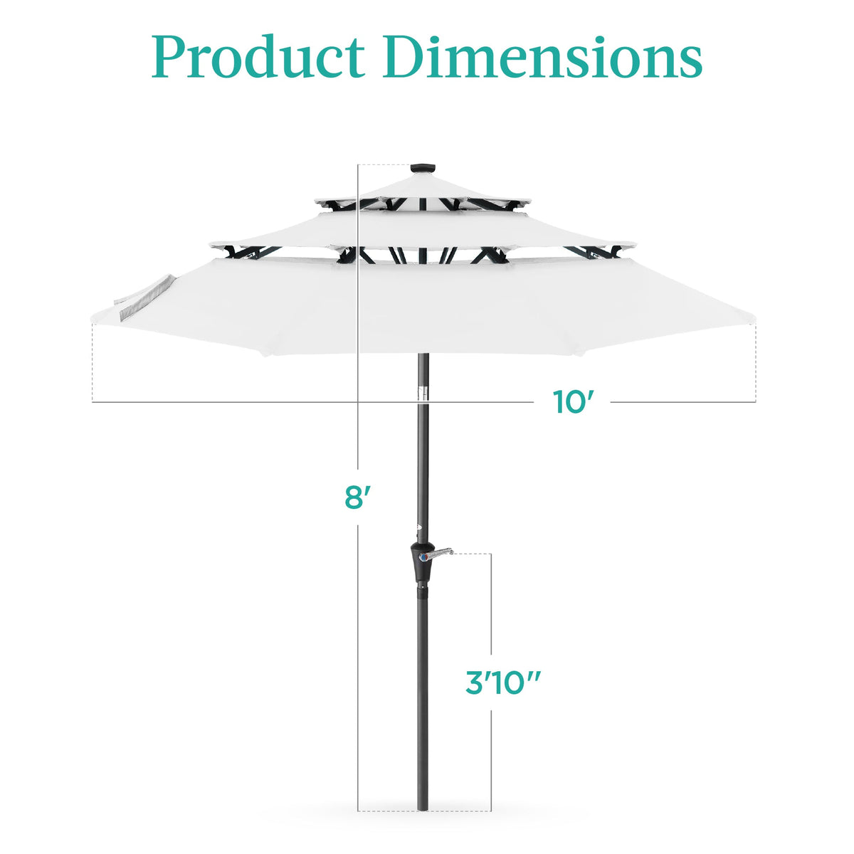3-Tier Solar Patio Umbrella w/ LED Lights, Tilt Adjustment, Crank - 10ft